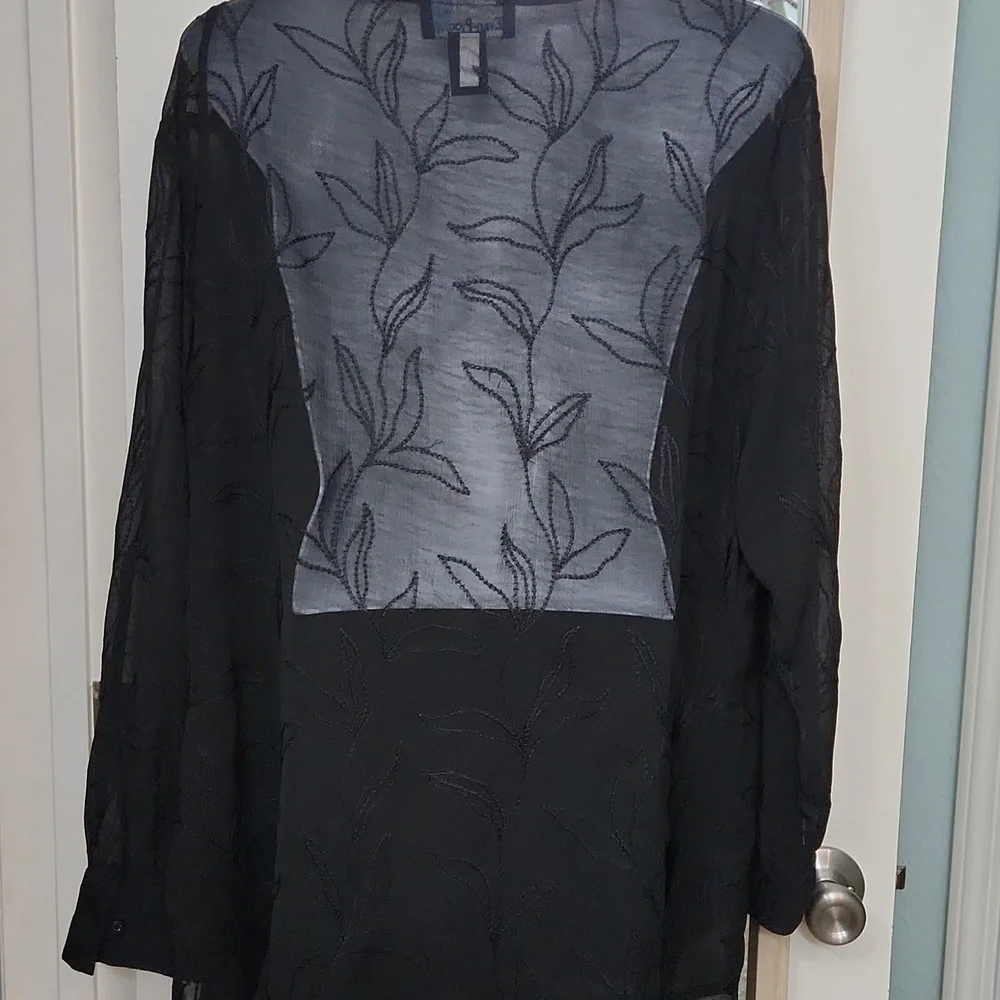 Sheer Black Button-Up Blouse - Picture 4 of 8